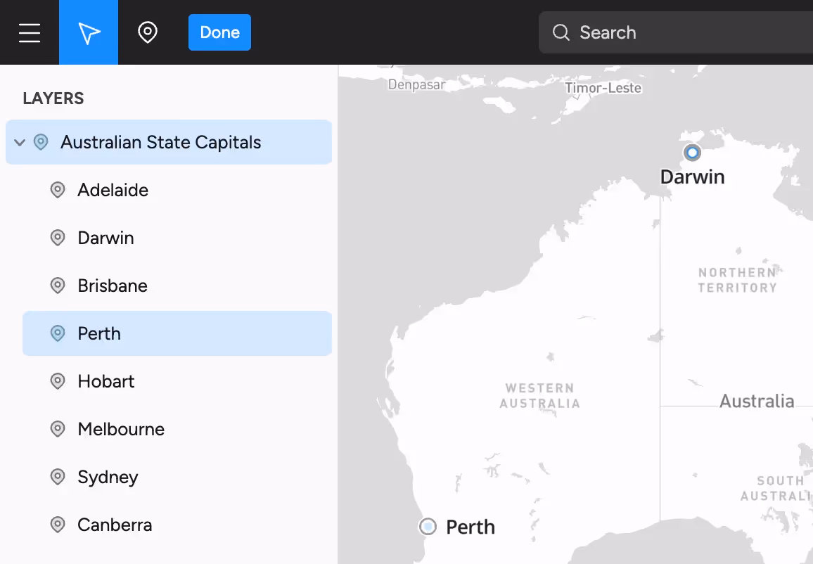 Turbomaps sidebar with a points layer showing individual points