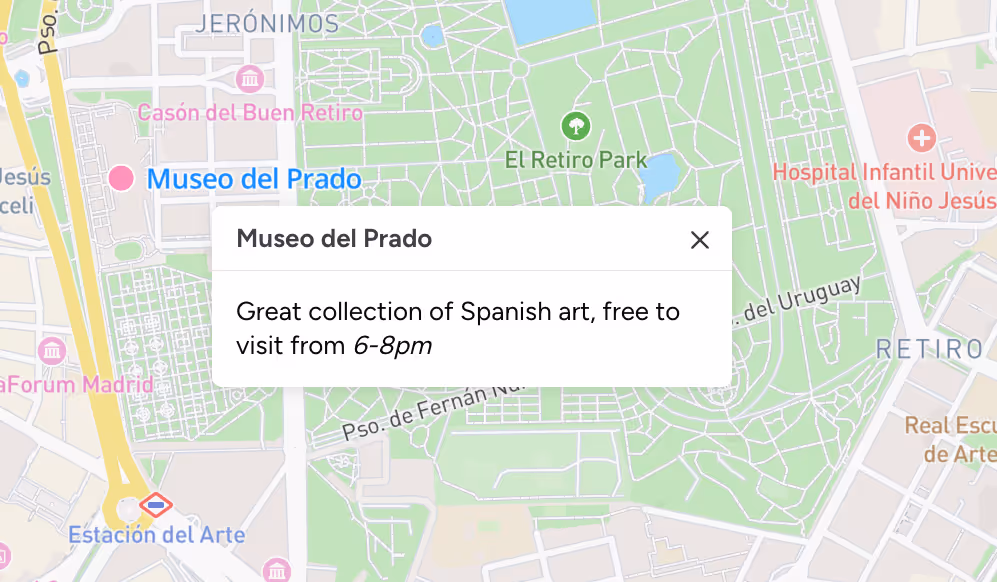 Example of a popup with notes on a map